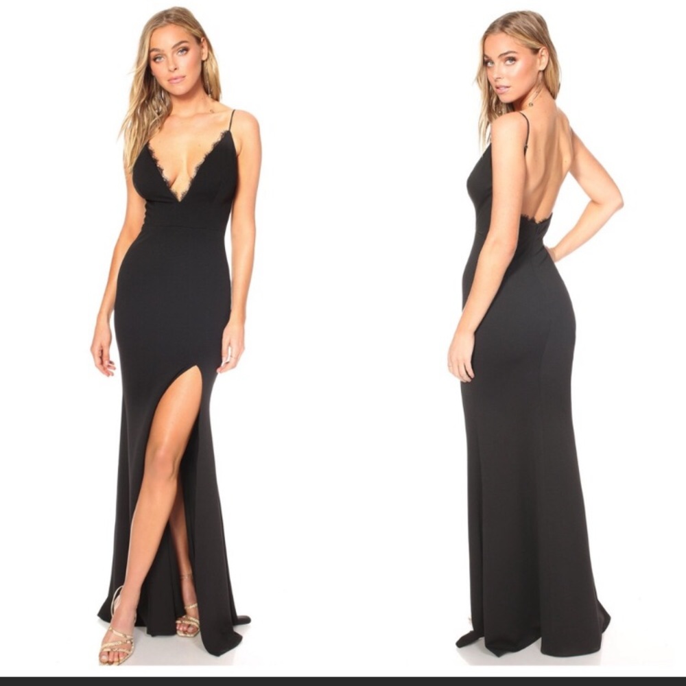 NWT Katie May Saylor Black Eyelash Lace Maxi Dress
